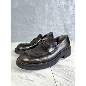Vintage Y2K Bass Mens Penny Loafers‎ Shoes 9 Brown Leather Thick Chunky Sole